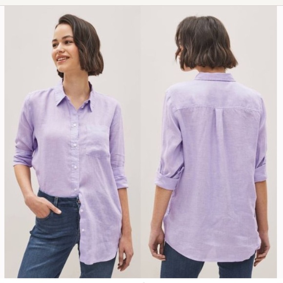 GAP Tops - GAP 100% Linen XL Boyfriend Shirt Lilac Lavender Long Sleeve Purple Lightweight